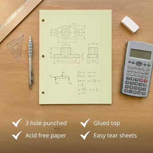 ROARING SPRING Graph Ruled Engineering Pad, Engineering Graph Paper Pad, 5x5 Grid to Edge, 8.5" x 11", 200 Sheets, 3 Hole Punched, Green Tinted Sheets, Made in USA