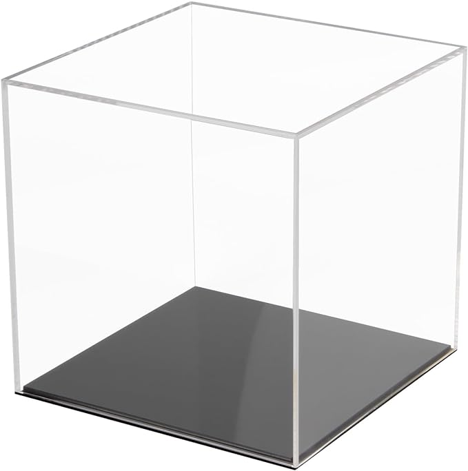 6x6x6Inch Fully Assembled Acrylic Display Case with Black Base | Clear Cube Dustproof Acrylic Display Box for Collectibles, Alternative Glass Case with Black Stand for Display Action Figure