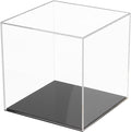 6x6x6Inch Fully Assembled Acrylic Display Case with Black Base | Clear Cube Dustproof Acrylic Display Box for Collectibles, Alternative Glass Case with Black Stand for Display Action Figure