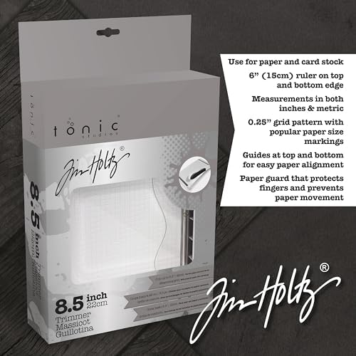 Tonic Studios Paper Cutter Tool - Guillotine Paper Trimmer for Scrapbooking, Vinyl, and Craft Paper - 8.5 Inch Cutting Length with Ruler and Grid Lines