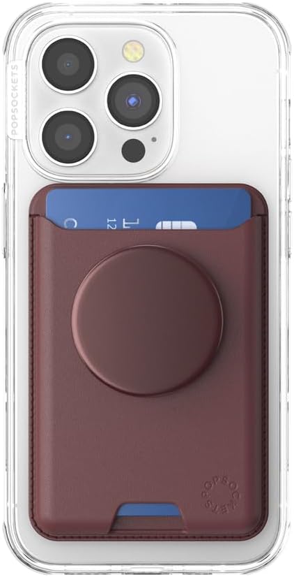 PopSockets Phone Wallet for MagSafe with Grip- Oxblood | PopWallet, Holds 3 Cards, Magnetic, Removable, Secure, Burgundy, Maroon, Summer Spring