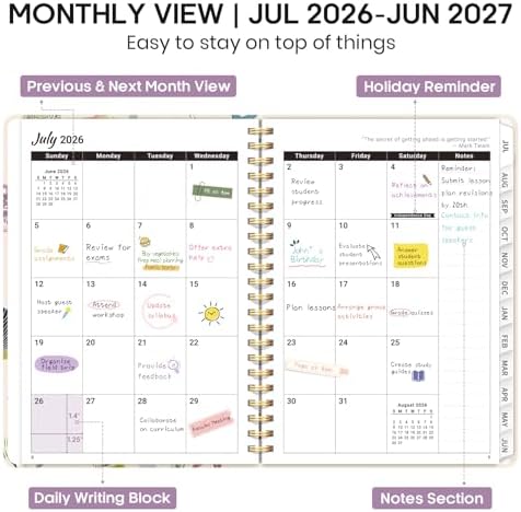 Planner 2026-2027, Weekly & Monthly Academic Calendar, Jul 2026 – Jun 2027