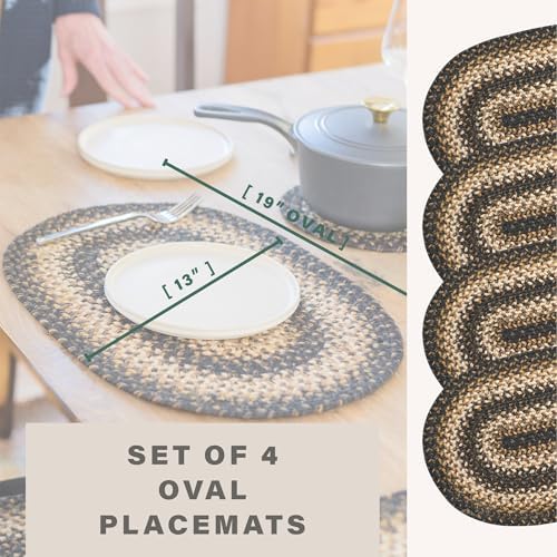 Homespice Kilimanjaro Jute Braided Placemats, Oval 13x19 Set of 4
