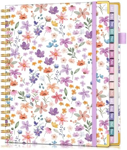 Academic Planner 2026-2027, 18 Months Weekly and Monthly Hardcover Planner, July 2026 - December 2027, 8.5" x 11" A4 Large Daily Calendar Planner Book with Tabs, Spiral College School Agenda Organizer for Student Teacher, Floral Purple