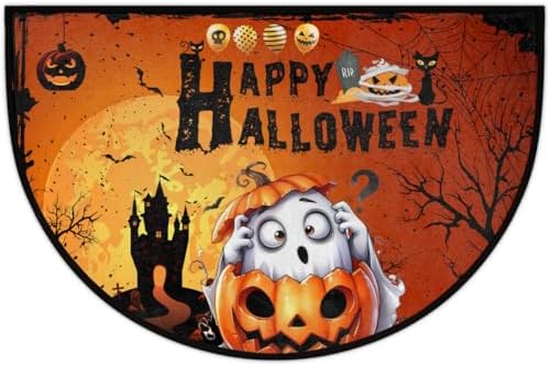 Halloween Ghosts Pumpkin Half Round Door Mat Non Slip Washable Halloween Semi Circle Area Rug Absorbent Soft Pumpkin Half Moon Rug Floor Mat for Indoor Kitchen Bathroom Patio Front Door Mat Decor