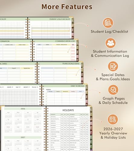 Teacher Planner 2026-2027, July 2026 - June 2027, Academic Weekly & Monthly Calendar Planner with Tabs, 8.5" x 11" A4 Teacher Lesson Plan Book with 7 Periods, Daily Agenda School Organizer for Teacher Student Homeschool, Black Background Pattern