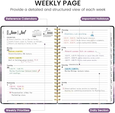 Planner 2026-2027, Jul 2026-Jun 2027 Academic Monthly & Weekly Planner | 6.3" x 8.5" Hardcover Pretty Calendar Planner for Women, Spiral Organizer for School Office Home Supplies, Coral Dream