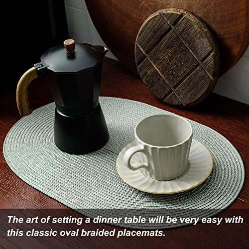AHHFSMEI Placemats Set of 8 for Dining Table Washable Woven Non-Slip 18x12 inches Placemat Heat-Resistant Durable Table Mats for Dining Table Easy to Clean (Sage Green, 8)