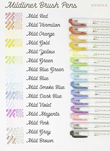 Zebra Pen MILDLINER No Bleed Brush Pen, Assorted Soft, Dual Tip, 15-Pack