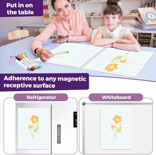KIKIGOAL 21.5"x17" Magnetic Draw and Write Paper,Dry Erase Handwriting Lined Paper for Classroom Whiteboard, Writing Chart Page Teacher Must Have Homeschool Teaching Supplies (Graph)
