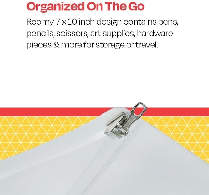 School Smart Zippered Ring Binder Pouches, 7 x 10 Inches, Clear and White Vinyl, Pack of 24