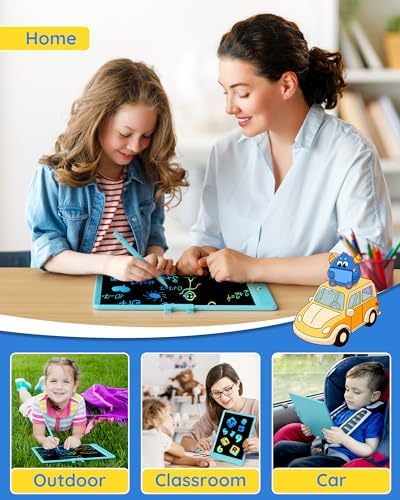 TEKFUN LCD Writing Tablet Doodle Board, 8.5'' Colorful Drawing Tablet Writing Pad, Gifts Toys for 3 4 5 6 7 Year Old Boys & Girls, Homeschool Sketch Toys Toddler Doodle Pad Kids Drawing Board (Blue)
