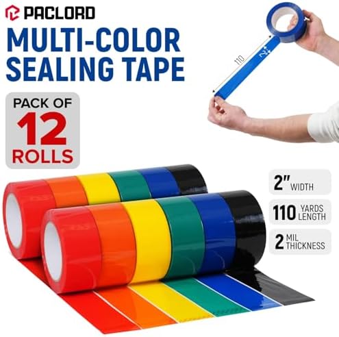 2" x 110 Yards Multi-Color Packing Tape, 12 Rolls Pack (2 x 6 Colors)