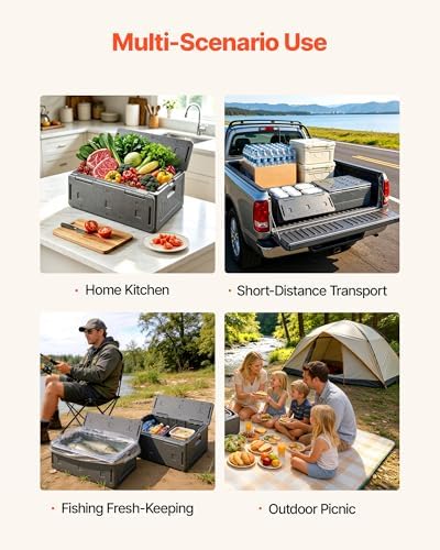 VEVOR Collapsible Insulated Food Warmer, 40 Qt Non-Electrical Thermal Carrier, Lightweight and High-Rigidity EPP Hot Box, for Delivery, Transport, Catering BBQ Event, Keeps Warm/Cold 4 Hours (Gray)