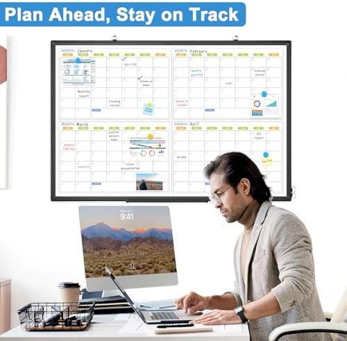 Dry Erase Calendar for Wall 4 Month, 36" x 24" Large White Board Calendar