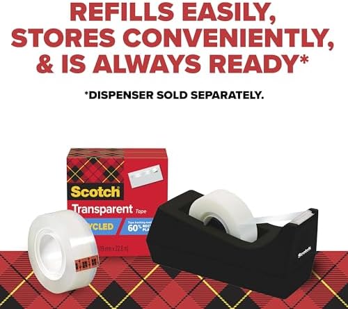 Scotch Transparent Greener Tape, 12 Rolls, 3/4 x 900 Inches, Boxed