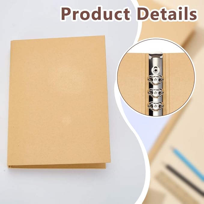 WEBEEDY 3 Pcs A5 Kraft Paper Hardcover 6 Ring Binders, Refillable Planner Journal Notebook Cover Protector for A5 Inserted Sheets Office Meeting Travel Stationery Supplies,6.7 x 9.1 inch / 17 x 23 cm
