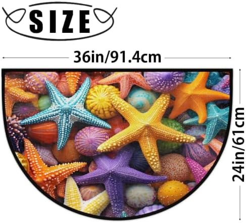 Ocean Starfish Half Round Door Mat Non Slip Washable Semi Circle Area Rug Absorbent Soft Half Moon Rug Floor Mat for Indoor Outdoor Kitchen Bathroom Patio Front Door Mat Decor