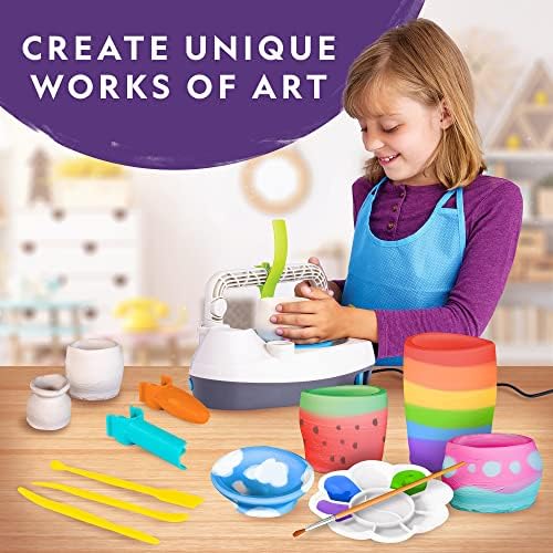 National Geographic Pottery Wheel for Kids Complete Beginner Kit | 2-Speed Electric Motor, 2 Lbs. Air-Dry Clay, Sculpting Tools, Paints and Apron, Creative Craft Toy, Birthday Gift