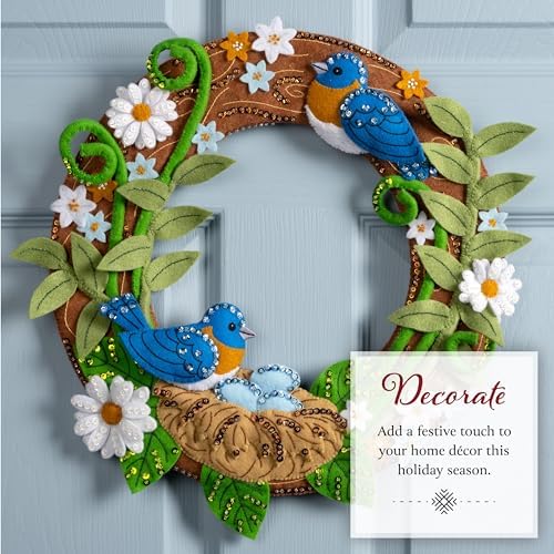 Bucilla Felt Applique Wreath Making Kit, Bless This Nest, Perfect for DIY Arts and Crafts, 89672E