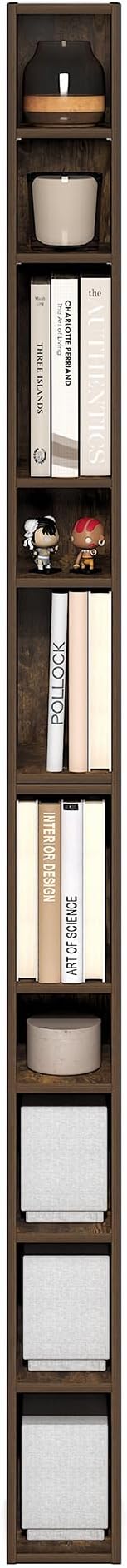 Furinno Fulda Book Shelf, 10-Tier Bookshelf, Space Saving Storage Shelf Bookcase, 9.2 x 5.9 x 78.7, for Living Room, Bedroom, Home Office, Amber Pine