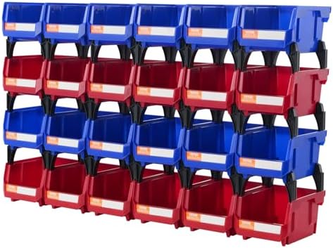 VEVOR Plastic Storage Bins 24 Pack (5 x 4 x 3-Inch), Hanging Stackable Storage Organizer Bins, Heavy Duty Stacking Containers for Closet, Garage, Office, or Small Parts Organization