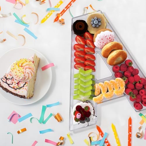 11" Acrylic Letter Charcuterie Box, Reusable Fillable Alphabet Number Shaped Form Tray for Birthday Anniversaries, Party Decorative Serving Plates Display Candy Cake (A)