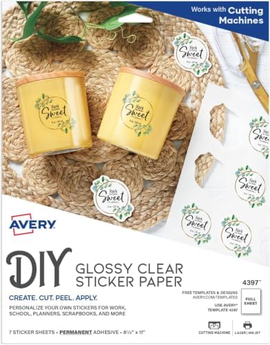 Avery Glossy Clear Sticker Paper | 8.5 x 11 Inch | Permanent Adhesive | For Laser & Inkjet Printers | 7 Sheets, Pack of 6