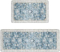 Boho Cushioned Anti Fatigue Mats for Kitchen Floor,Modern Farmhouse Blue Floral Non-Slip Water Resistant Runner Comfort Foam Standing Rugs Non Skid for Home Sink,Office,Laundry 17"x47"+17"x30"
