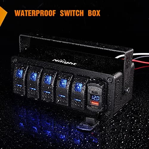 Nilight 5 Gang Rocker Switch Box Toggle w/Voltmeter PD Type C & USB Socket
