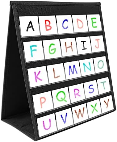 EAMAY Desktop Pocket Chart, Tabletop Teaching Classroom Pocket Charts Double-Side and self-Standing Pocket Chart for Kindergarten, Home Use or Classroom (Black)