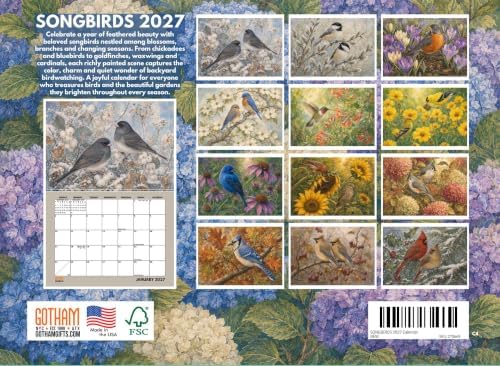 Watercolor Birds Calendar 2027 Monthly Bird Illustrations Wall Calender 12 Month