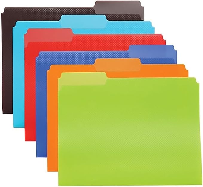 Oxford Plastic File Folders, Letter Size, 1/3 Cut Tabs, 6 Colors, 24 Pack