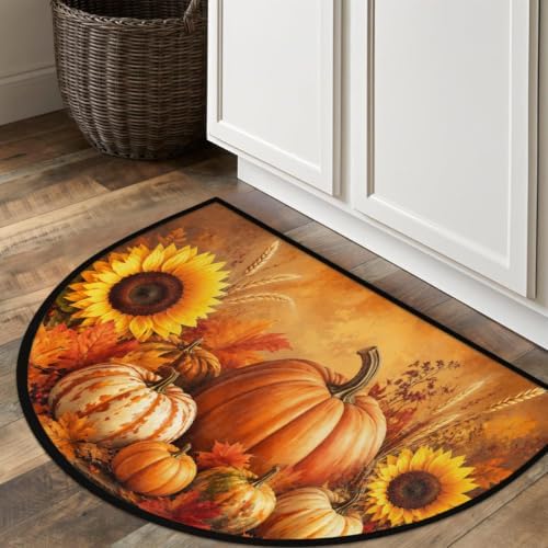Autumn Pumpkin Half Round Door Mat Welcome Entrance Rug Outdoor Indoor