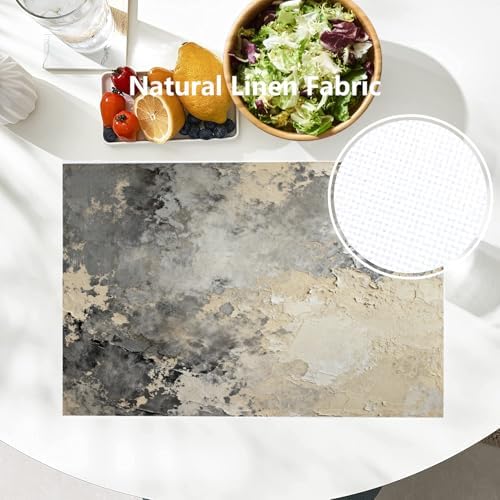 Batmerry Taupe Squares Texture Linen Placemats Set of 8, Grey and Beige Art Painting Washable Table Mats for Kitchen Table Thickened Heat Insulation Dining Set Indoor Outdoor 12X18 in