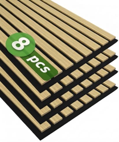 Art3d 8-Pack 12" x 93" Soundproof Wood Slat Panels, 62 sq.ft Acoustic Wall Panels, 3D Wall Panels with Wood Slat Design, Decorative Wood Wall Panel for Accent Walls-Oak