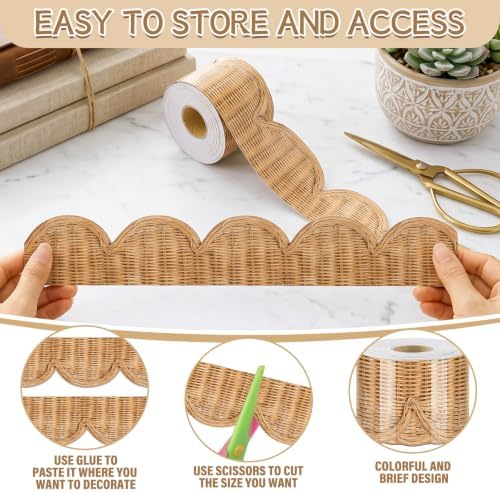 Zonon 65.6 Feet Rattan Bulletin Board Border Trim Farmhouse Classroom Decor