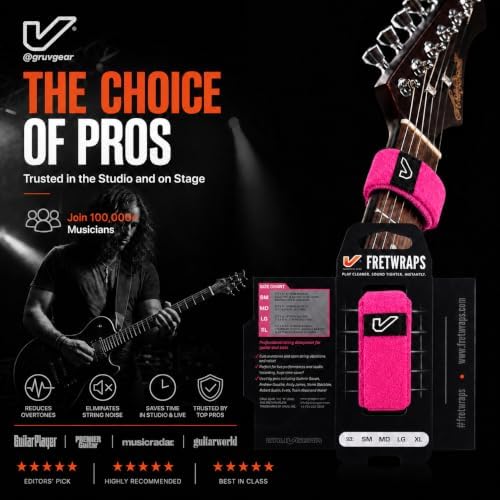 Gruv Gear Fret Wrap & Guitar Mute, Fretwrap for Acoustic, Electric & Bass | String Dampener Recording, Tapping & Practice Accessory (1 Pack, Extra Large Pink, Fits 7-12 String Bass, Extended Guitar