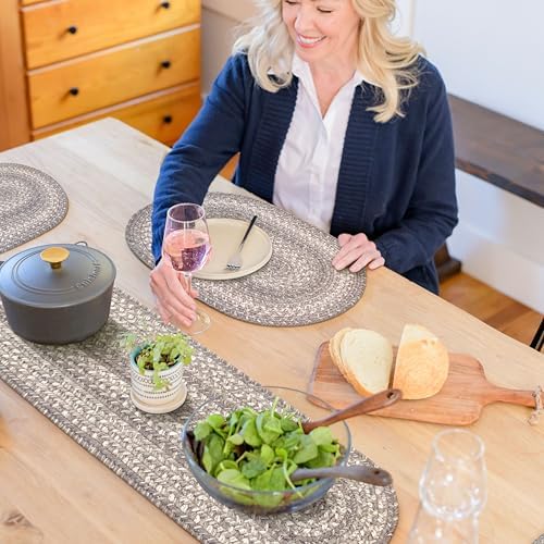 Homespice Grey Cloud Braided Table Runner for Farmhouse Decor, Oval 11x36