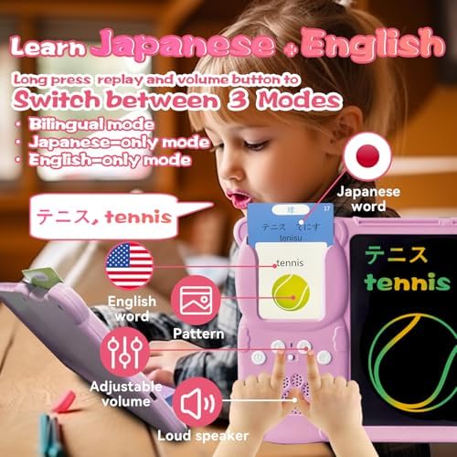 Talking Flash Cards with Writing Tablet - Japanese English Pink