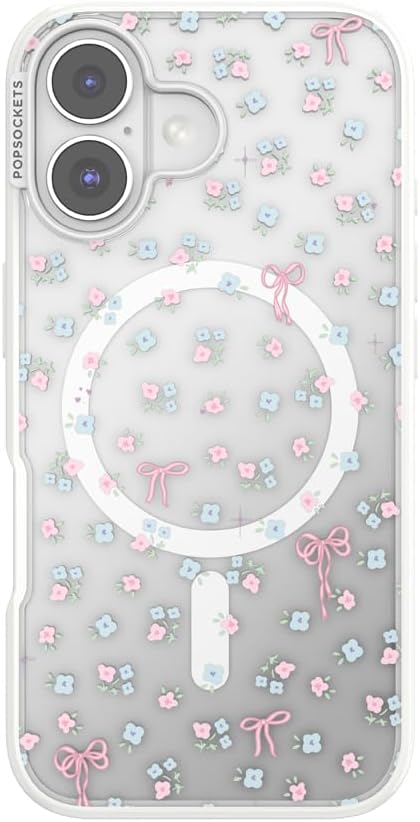 PopSockets iPhone 16 Phone Case with MagSafe, Wireless Charging Compatible, Bow - Bows & Blooms