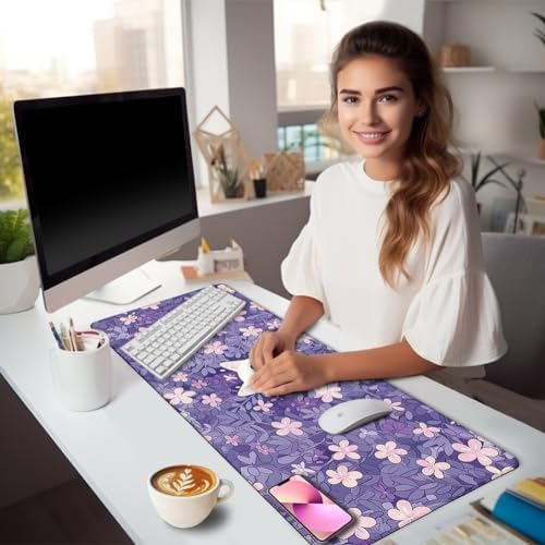 LIMKRIAN Cat Purple Mouse Pad Large Desk Mat 31.5x11.8 in