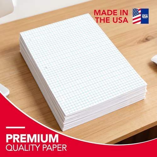 Kaisa Graph Paper Filler Paper USA-Made Bulk Wholesale Available 3 Pack 4x4 Quad Rule 3-Hole Punched Loose Leaf Paper 8x10.5 Filler Paper for 3-Ring Binder, 150 Sheets/Pack