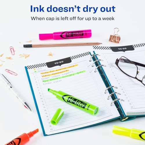 Avery Hi-Liter Desk-Style Highlighters, Smear Safe Ink, Chisel Tip, 4 Assorted Color Highlighters (24063)
