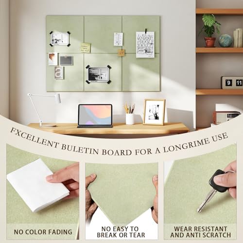 JBER Felt Bulletin Board 36" x 24", 6 Pack Felt Wall Tiles, Grass Green
