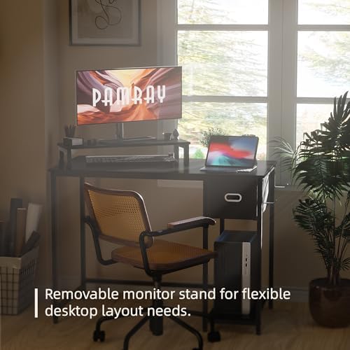 Pamray 39 Inch Small Computer Desk with Monitor Stand and Drawer for Gaming