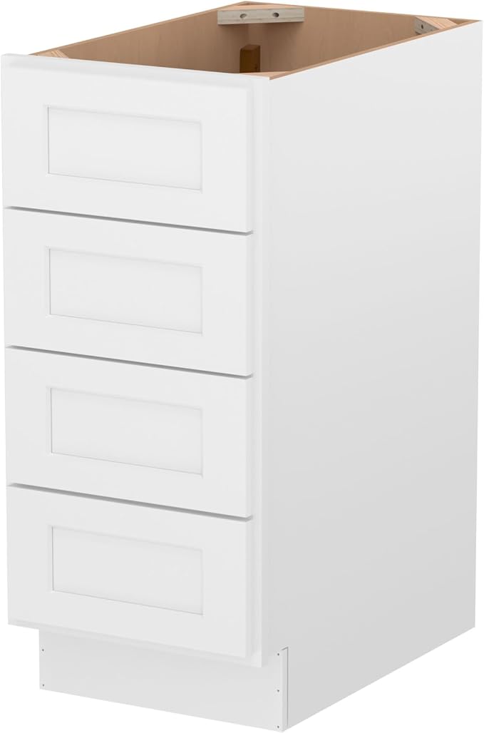 Furinno Shaker Drawer Base Kitchen Cabinet with 4-Drawers, Ready to Assemble, 24 D x 15 W x 34.5 H, White
