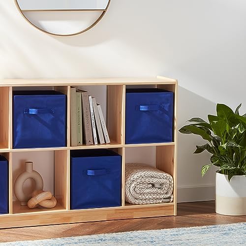 Amazon Basics Collapsible Fabric Storage Bins with Handles, Cube Organizer for Home Organization, 10.5"x10.5"x11", Navy, 6-Pack