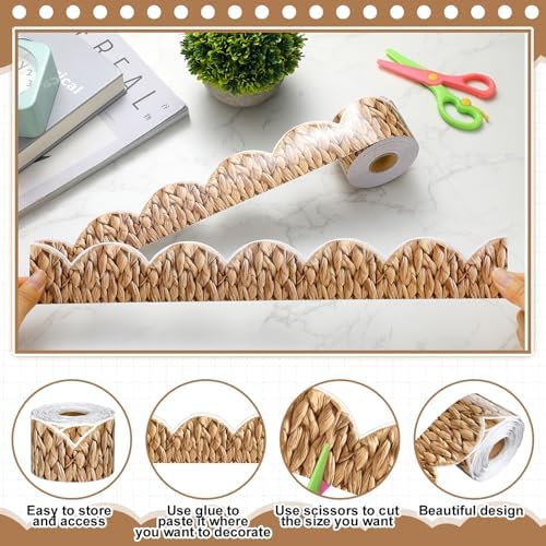Zonon 65.6 Ft Woven Bamboo Bulletin Board Border Farmhouse Classroom Decor