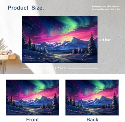 Batmerry Winter New Year Linen Placemats Set of 4, Auroras Pink Skies Snowy Mountains Washable Table Mats for Kitchen Table Thickened Heat Insulation Dining Set Indoor Outdoor 12X18 in